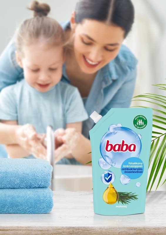 Baby liquid soap refill with antibacterial ingredient, tea tree oil