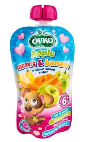 OVKO Alma, sárgarépa, banán gyümölcspüré bébidesszert 6 hónapos kortól