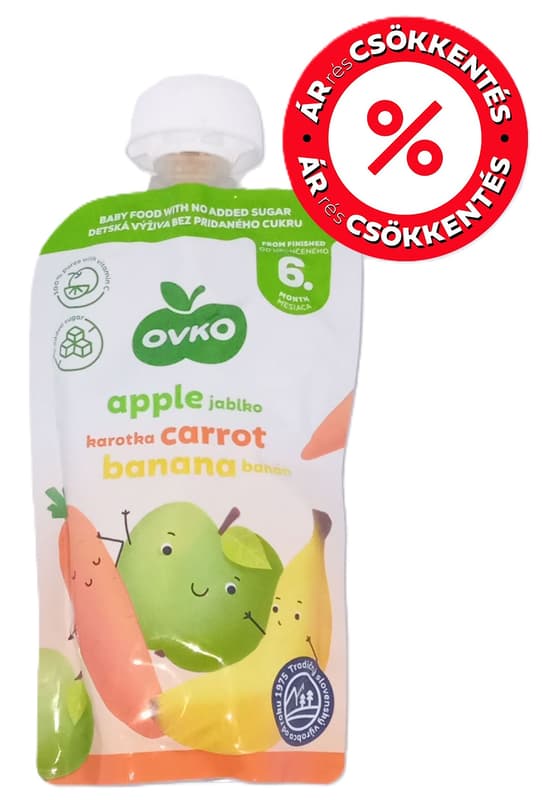 OVKO Alma, sárgarépa, banán gyümölcspüré bébidesszert 6 hónapos kortól