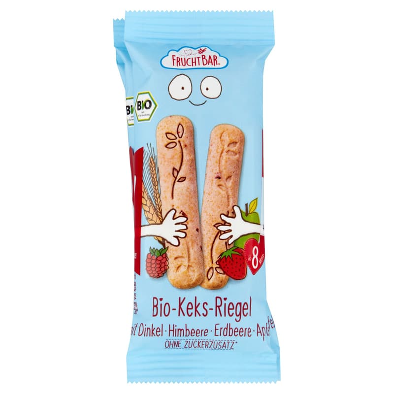 Organic biscuit bar with raspberries and strawberries from 8 months