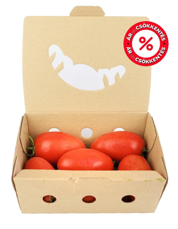 Hazai San Marzano típusú paradicsom Király Zoltán Nagykőrösi kertészetéből, csomagolt