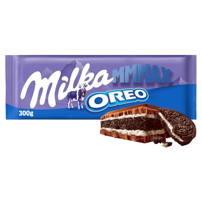 Milka MMMAX Oreo alpesi tejcsokoládé vanília ízű tejes krémtöltelékkel és kakaós keksszel