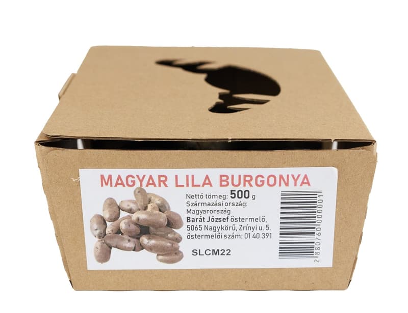 Hazai lila burgonya Kónya Sándor Csengelei kertészetéből, csomagolt