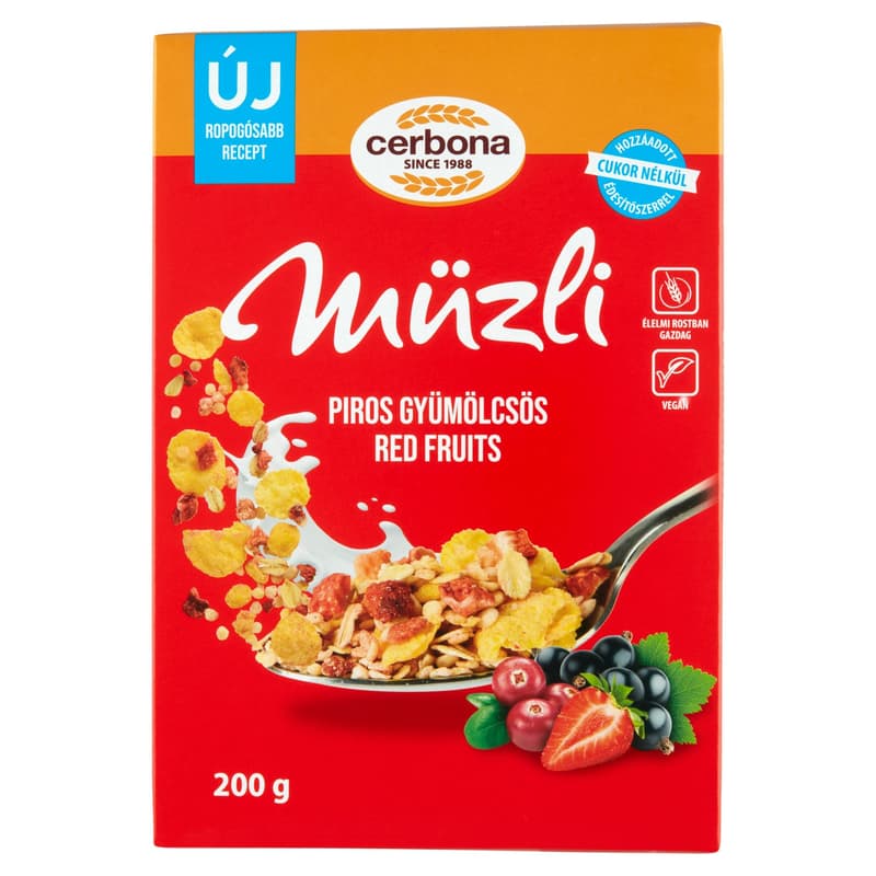 Cerbona Muesli with red fruits, no added sugar with sweetener