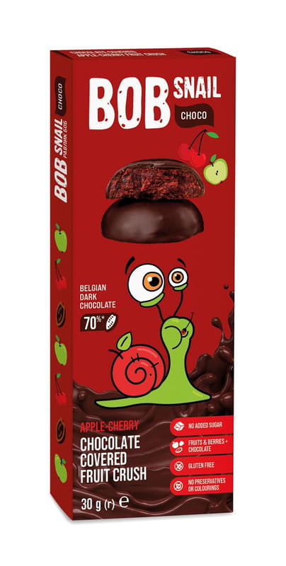 Bob Snail Gyümölcs snack étcsokoládéban alma-meggy