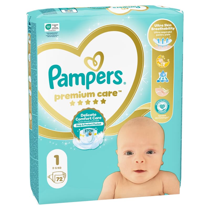 Pampers Premium Care Pelenka, Méret: 1 (2-5 kg) 72 db