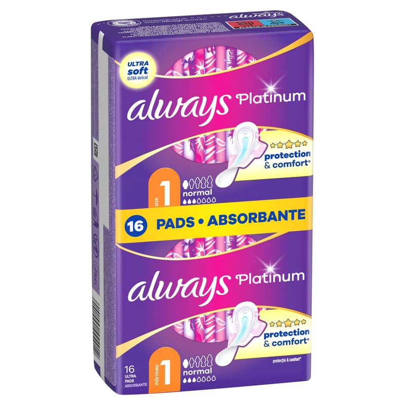Always Platinum, Normal (Size 1), Sanitary Towels With Wings, 16 Pads