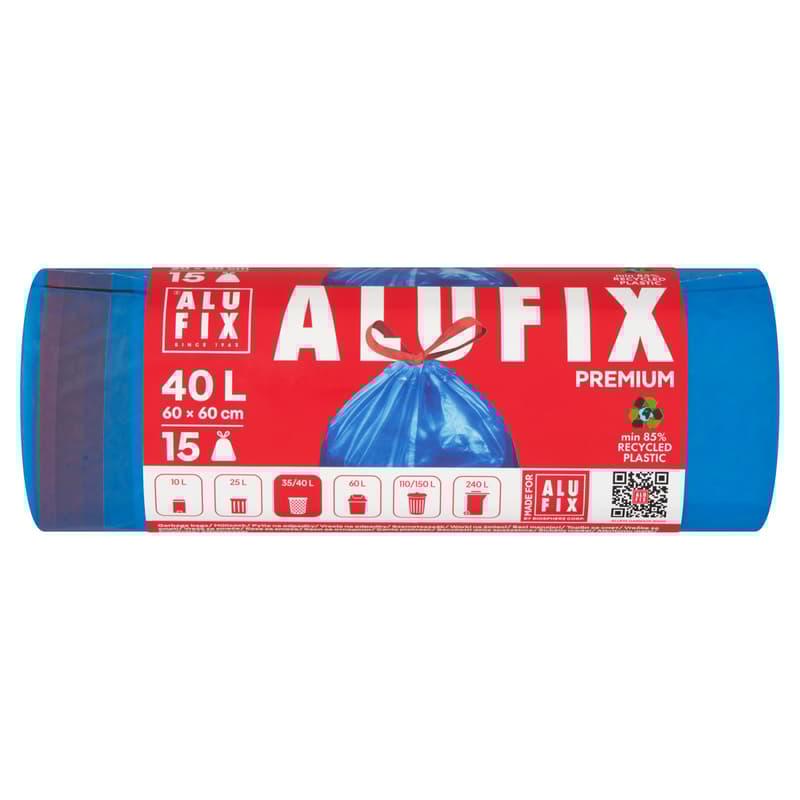ALUFIX Szemeteszsák zárószalaggal 40 l/15 db (80%-ban újra hasznosított szuper prémium) kék