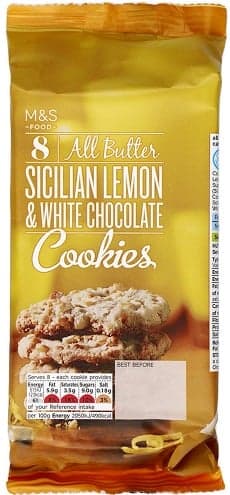 Marks & Spencer Vajas keksz belga fehércsokoládé darabkákkal,szicíliai  kandírozott citromhéjjal és citromkivonattal