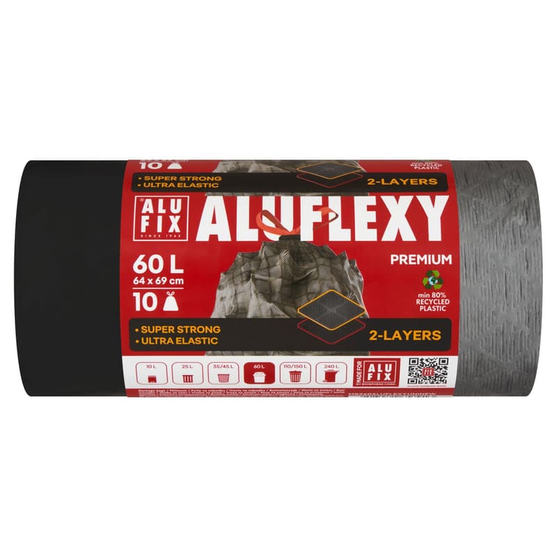 ALUFIX Garbage bags Drawstring FLEXY LDPE 64x69cm steel 60L/10pcs