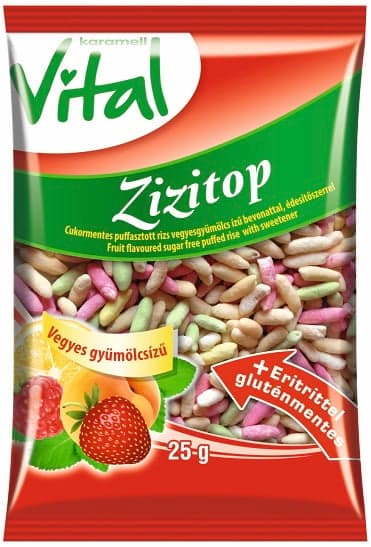 K. Vital fruit mix flavoured coated sugar free puffed rice with sweeteners 20g glutenfree