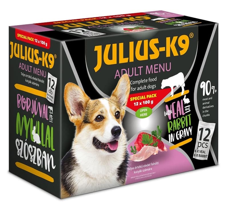 Julius-K9 Dog Special Pack alutálkás nedveseledel válogatás felnőtt kutyáknak, borjú/nyúl