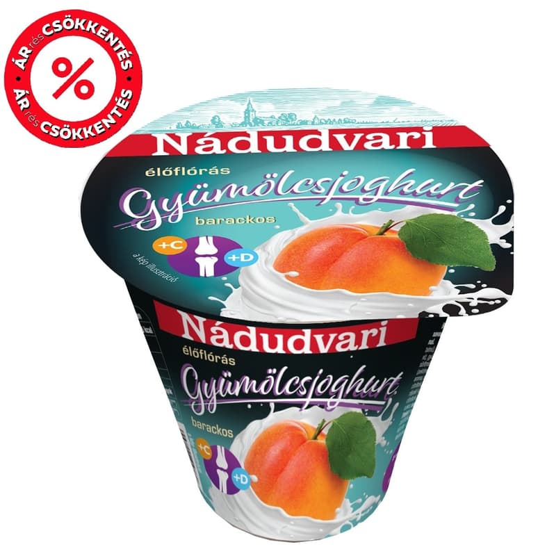 Nádudvari barackos gyümölcsjoghurt, C-, és D-vitaminnal