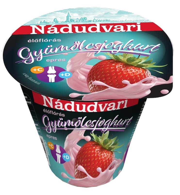 Nádudvari epres gyümölcsjoghurt, C-, és D-vitaminnal