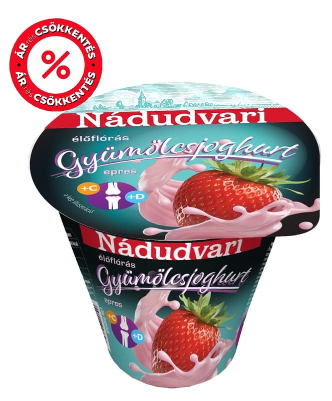 Nádudvari epres gyümölcsjoghurt, C-, és D-vitaminnal