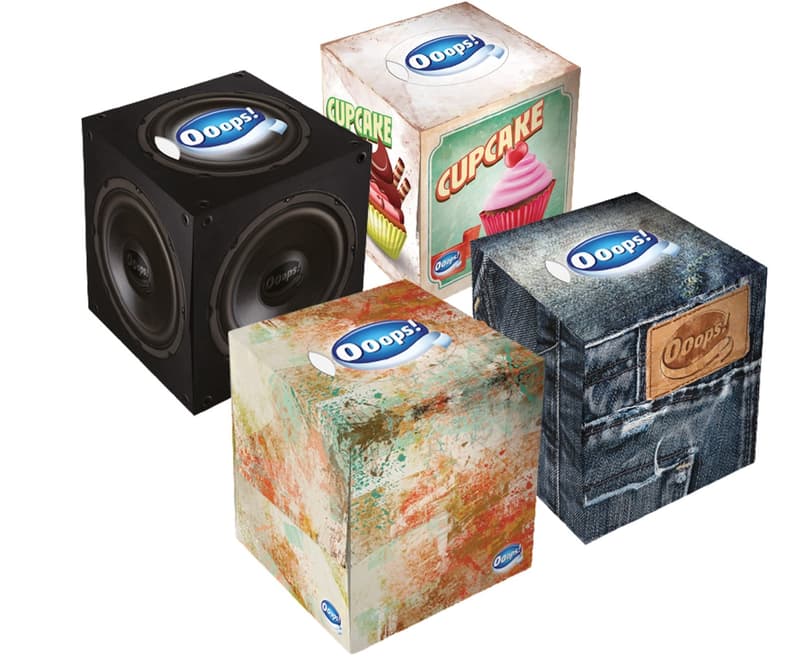 Ooops! Papír zsebkendő kocka dobozos 3 rétegű 54 db-os többféle mintával