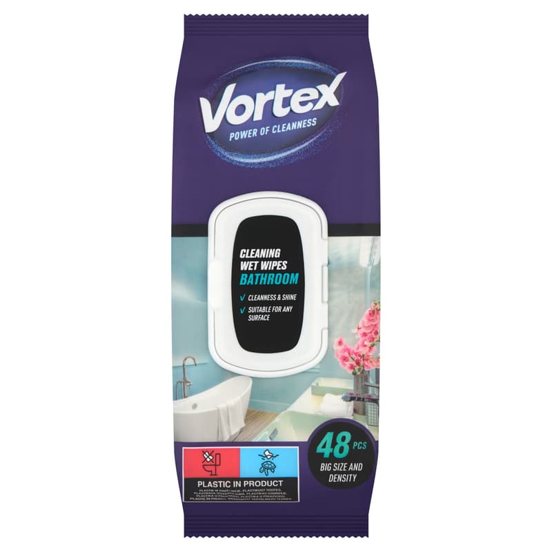 VORTEX Household Wet Wipes for Bathroom, Flip Top 48 pcs