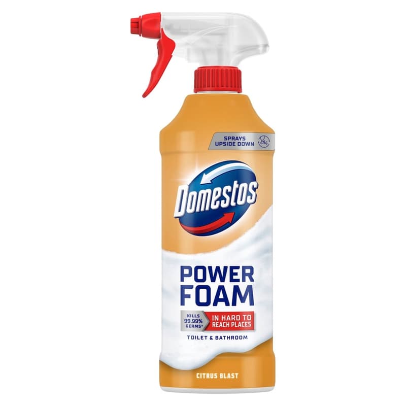 Domestos Power Foam Citrus Blast WC és fürdőszoba tisztító hab, 435 ml