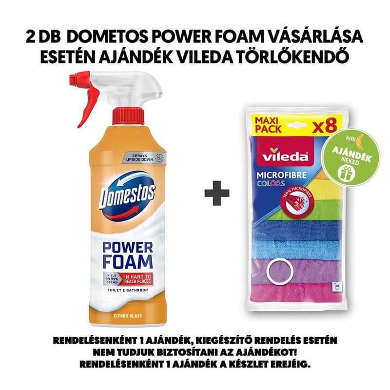 Domestos Power Foam Citrus Blast WC és fürdőszoba tisztító hab, 435 ml