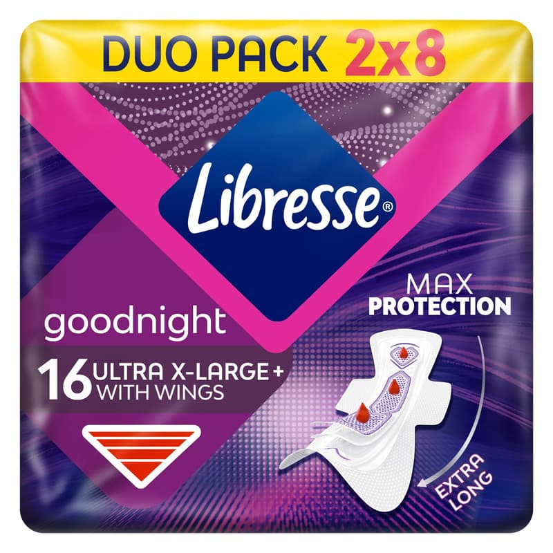 Libresse Ultra+ X-Large Goodnight szárnyas egészségügyi betét, éjszakai használatra