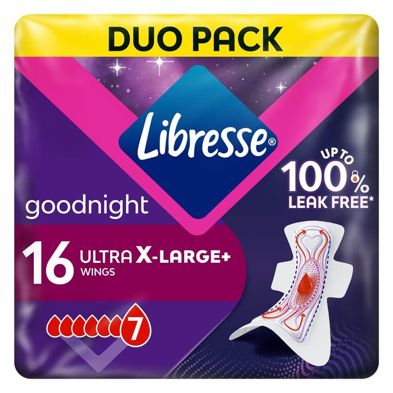 Libresse Ultra+ X-Large Goodnight szárnyas egészségügyi betét, éjszakai használatra