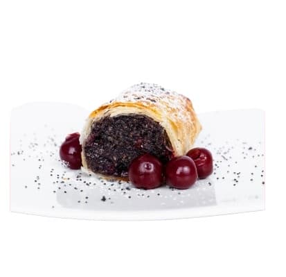 sour cherry with poppy strudel