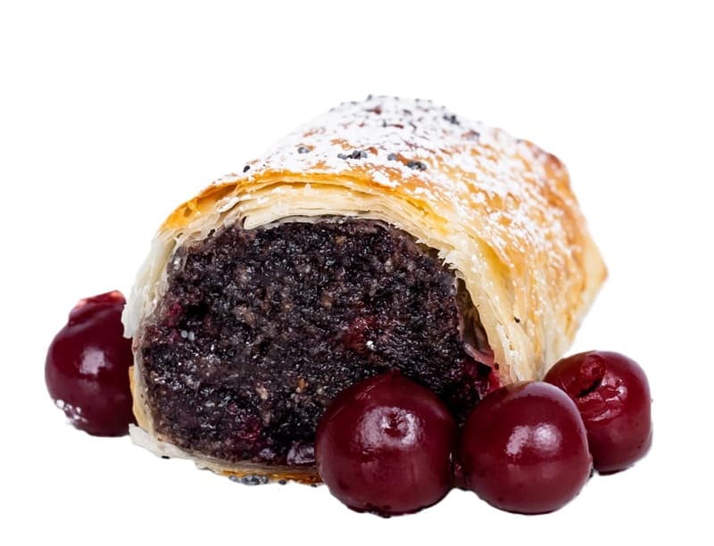 sour cherry with poppy strudel
