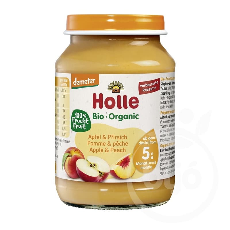 Holle Bio Őszibarack almával üveges bébiétel 5 hónapos kortól, demeter