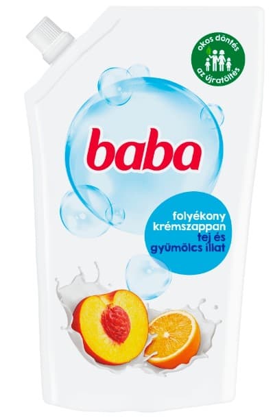 Baba folyékony krémszappan utántöltő tej és gyümölcs illattal, 500 ml