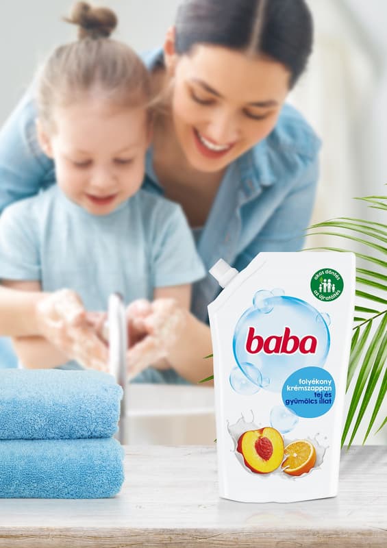Baba folyékony krémszappan utántöltő tej és gyümölcs illattal, 500 ml