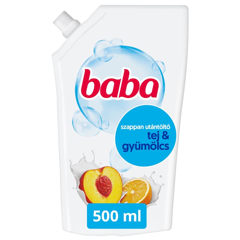 Baba folyékony krémszappan utántöltő tej és gyümölcs illattal, 500 ml