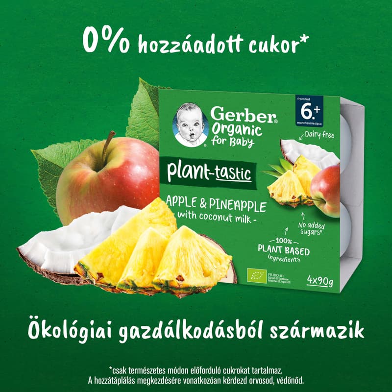 Gerber Bio kókusztej alapú alma-ananász babadesszert 4x90g