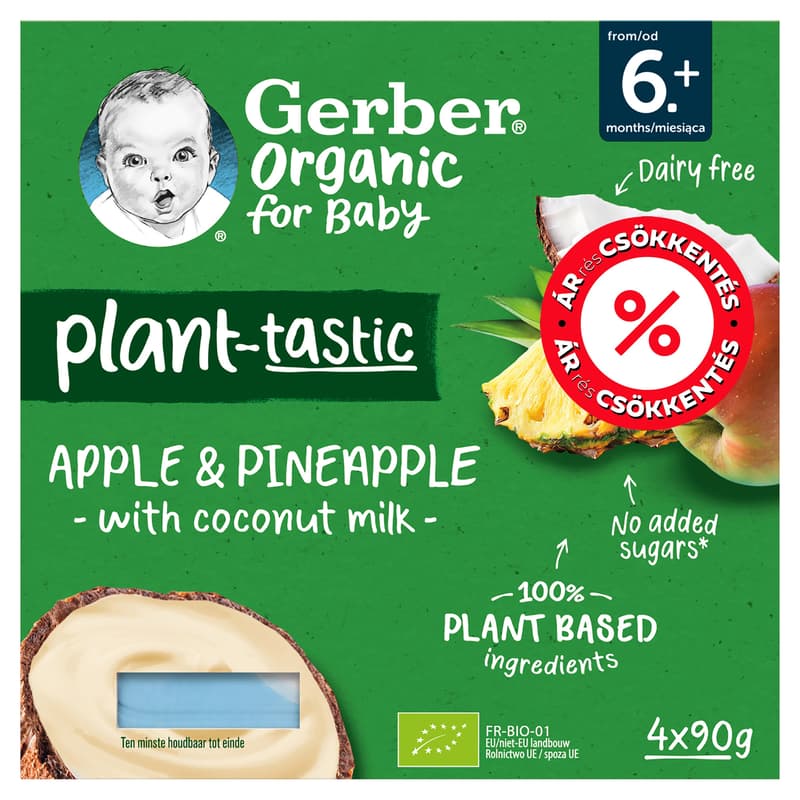 Gerber Bio kókusztej alapú alma-ananász babadesszert 4x90g