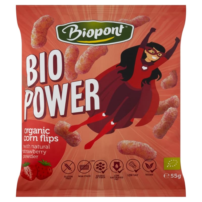 Biopont Bio Power bio gluténmentes extrudált kukorica valódi eperporral
