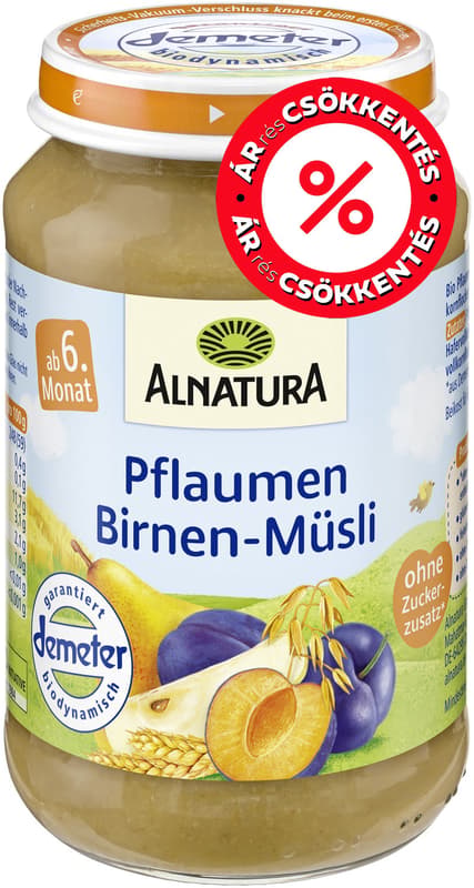 Alnatura BIO szilvás-körtés müzlis bébiétel 6 hónapos kortól
