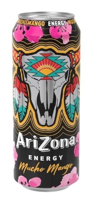 AriZona sparkling energy drink Mucho Mango with green tea, juice and caffeine