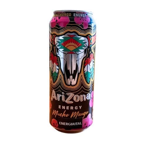 AriZona sparkling energy drink Mucho Mango with green tea, juice and caffeine