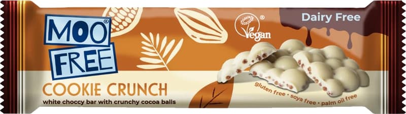 Moo Free Bubble Cookie Crunch Fehér csokoládé szelet ropogós rizzsel, gluténmentes